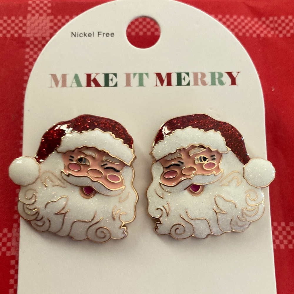 Make It Merry Santa Claus Nickel Free Earrings New